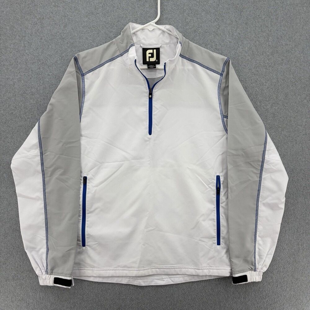 FootJoy FJ Golf Pullover Mens Small White Gray Blue 1/4 Zip Windbreaker Jacket